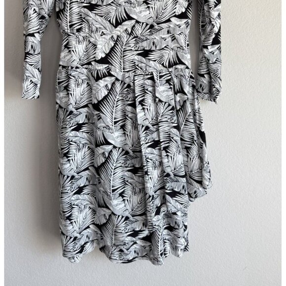 Vintage 1980s APRIL RAIN Dress White Black Palm Print Dolman Long‎ Sleeve 13-14 - Picture 12 of 13